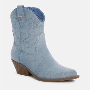 Guess Daleton Denim Cowboy Booties Western Boots
